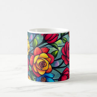 Floral Cups & Stickers Illustration on White Backg