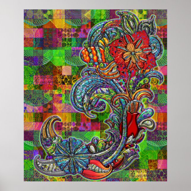 Floral Curls Abstract Modern Art Poster (Front)