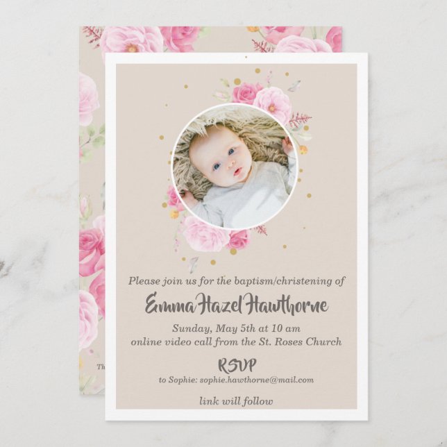Floral custom Baby Invitation Shower | Baptism (Front/Back)