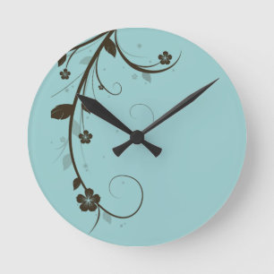 Floral Custom Clock Brown Blue Modern