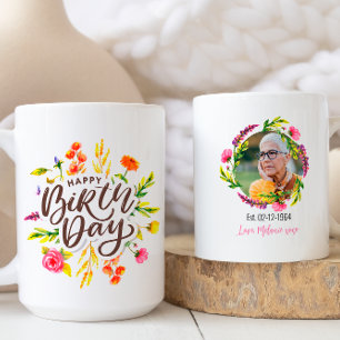 Floral Custom Happy Birthday Photograph Coffee Mug