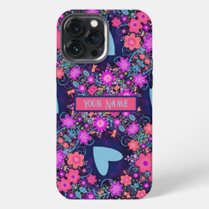Floral Custom Heart Pattern BlueInspirivity  iPhone 13 Pro Max Case