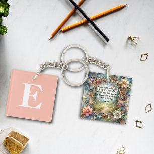 Floral Custom Monogram Inspirational Christian Key Ring
