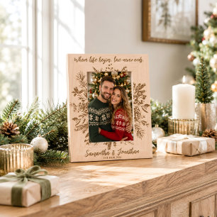 Floral Custom Name Couple Christmas Photo Keepsake Etched Frames