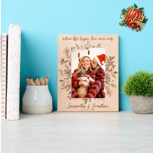 Floral Custom Name Couple Christmas Photo Keepsake Etched Frames