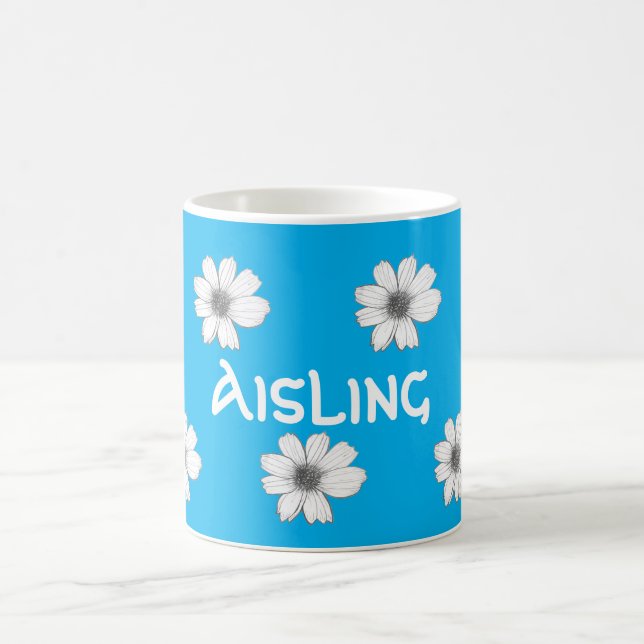Floral Custom Name light Blue Coffee Mug (Center)