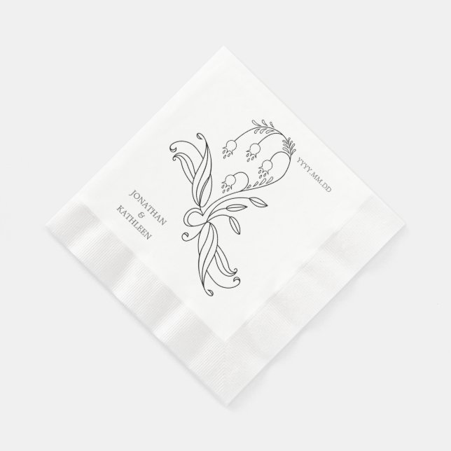 Floral Custom Name Personalized Elegant  Napkin (Corner)