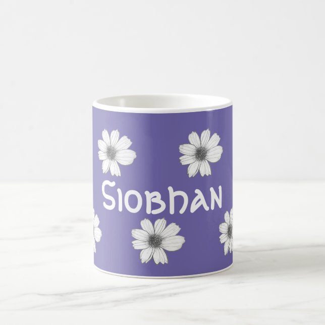 Floral Custom Name Purple Coffee Mug (Center)