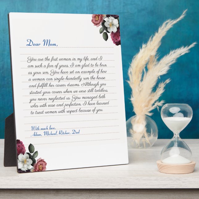 Floral Custom Notebook handwritten love letter  Plaque (Side)