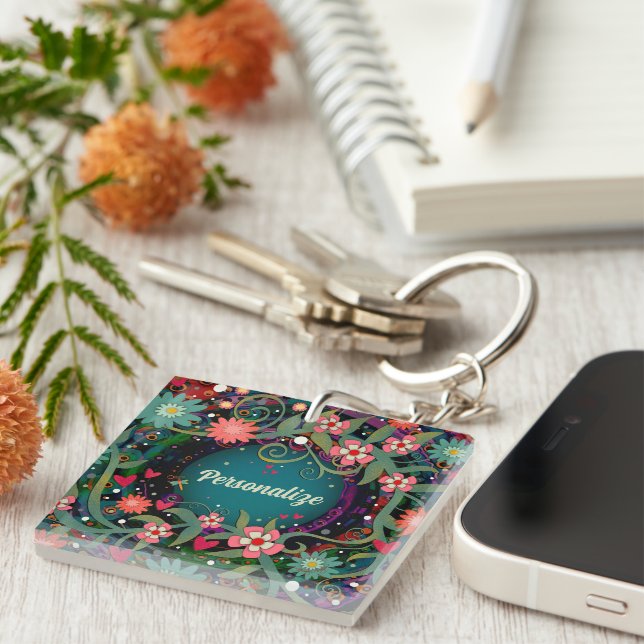  Floral Custom One Word Inspirivity  Key Ring (Front Right)