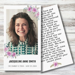 Floral Custom Photo Funeral Memorial Prayer Card