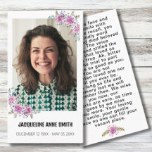 Floral Custom Photo Funeral Memorial Prayer Card