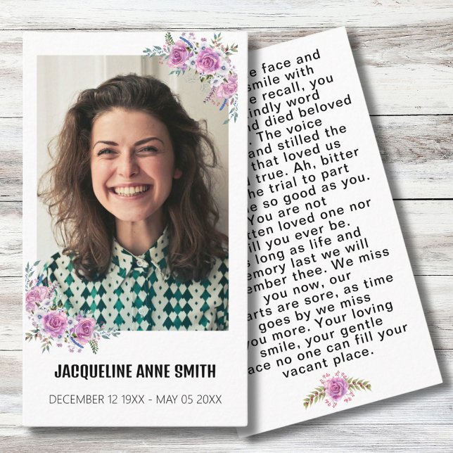 Floral Custom Photo Funeral Memorial Prayer Card (Creator Uploaded)