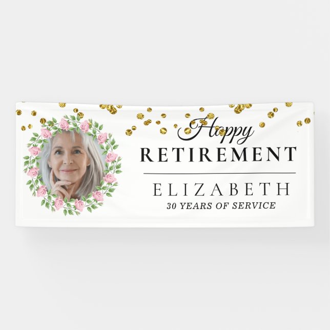 Floral Custom Photo Retirement Party Banner (Horizontal)