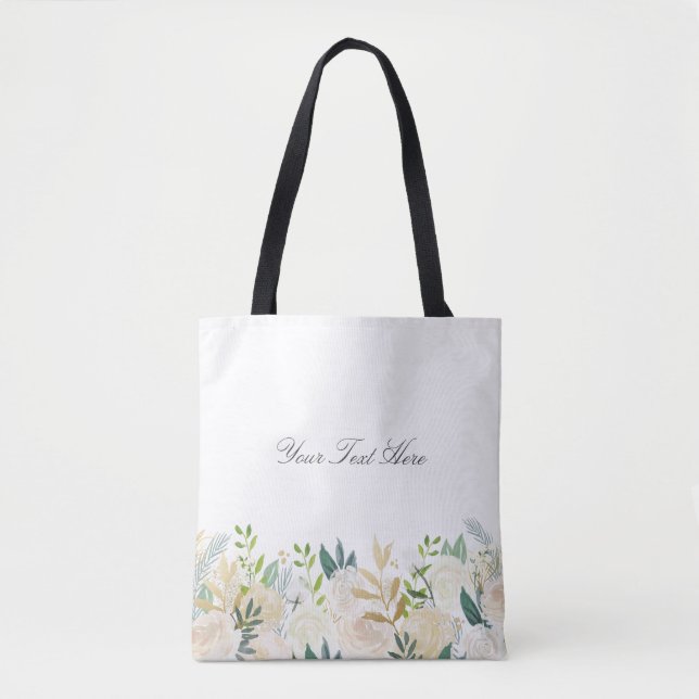 Floral Custom Text Tote White Bag (Front)