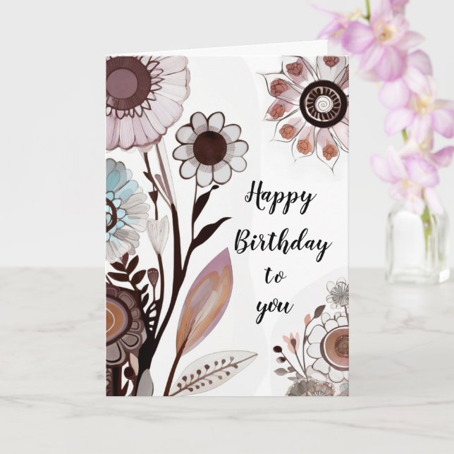 Floral Customisable Message Happy Birthday Card (Orchid)