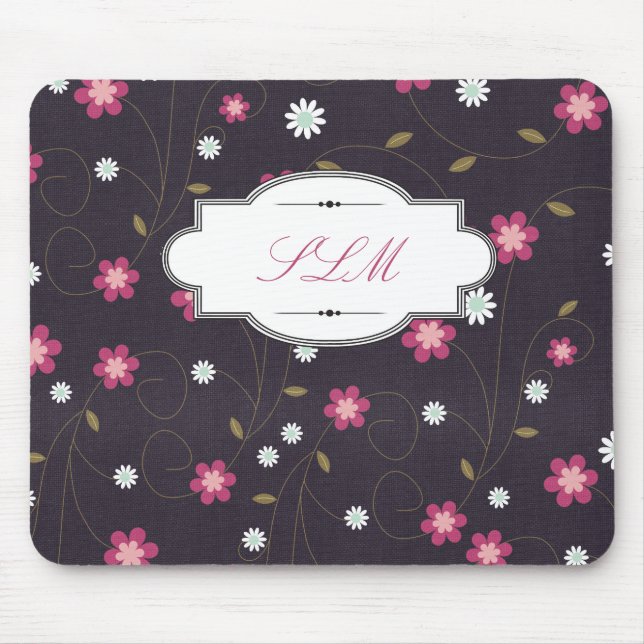 Floral Customisable Monogram Mouse Pad (Front)