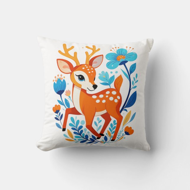 floral cute deer cushion (Front)