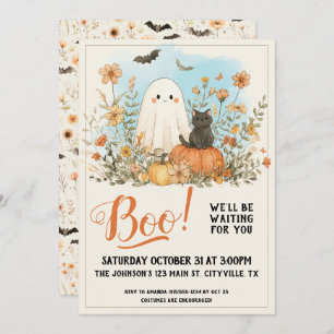 Floral Cute Ghost Halloween Invitation