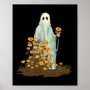 Floral Cute Halloween Ghost Spooky Gothic  Poster