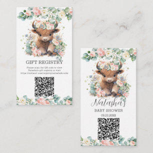 Floral Cute Highland Cow Baby Gift Registry QR Enclosure Card