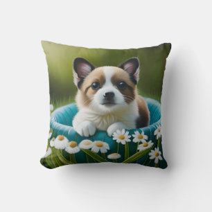 Floral cute little dog in dazies cushion