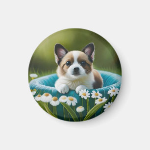 Floral cute little dog in dazies magnet