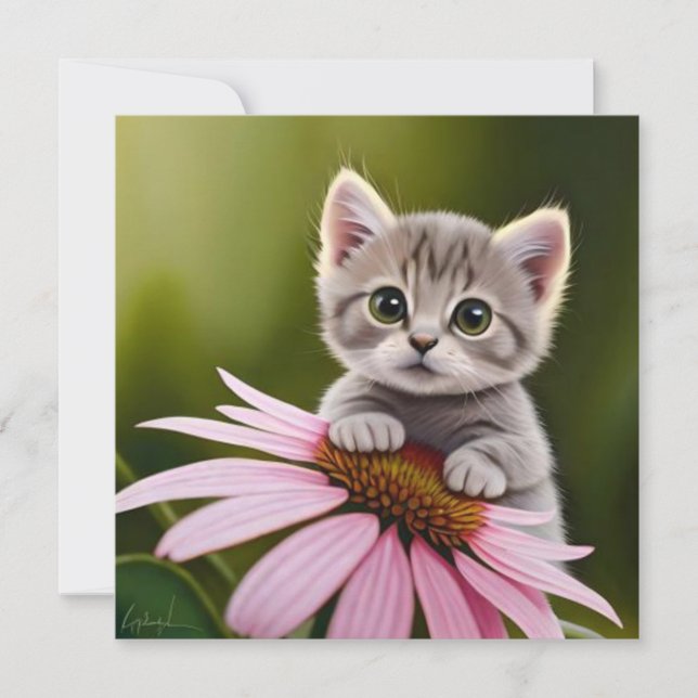 Floral cute little grey cat  (Front)