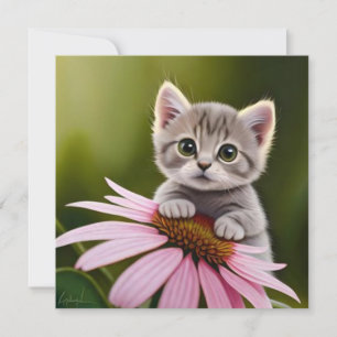 Floral cute little grey cat