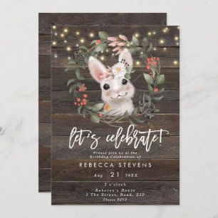 floral cute rabbit bunny let's celebrate birthday invitation