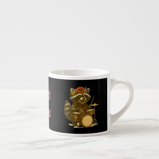 Floral Cute Racoon Playing Guitar & Drum Set Espresso Cup (Right)