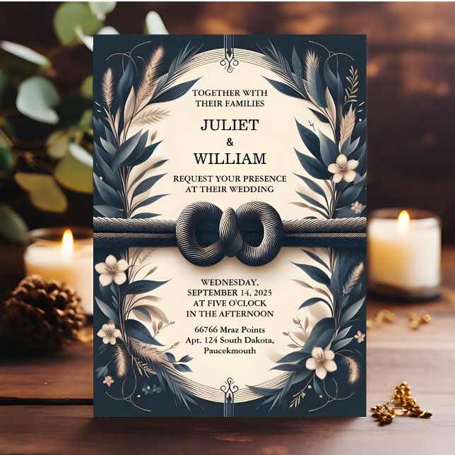 Floral Cute Rope We Are Tying The Knot Wedding Invitation (Creator Uploaded)