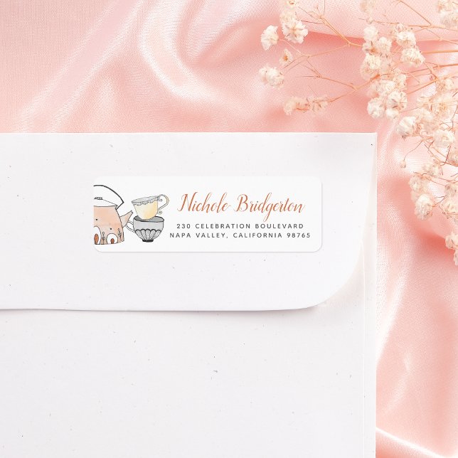 Floral Cute Teapot Calligraphy Return Address Label (Return Address Label Mock-up)