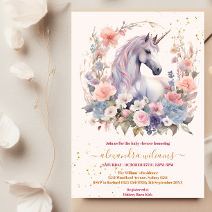 Floral Cute Unicorn Baby Shower Invitation