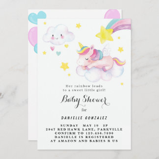 Floral Cute Unicorn Baby Shower Invitation Girl