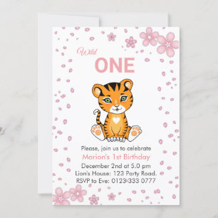 Floral Cute Wild One Tiger 1st Birthday Invitation