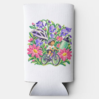 Floral Cycling Bicycle Rider Purple Pink Gift Seltzer Can Cooler