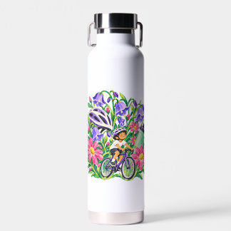 Floral Cycling Bicycle Rider Purple Pink Gift Water Bottle