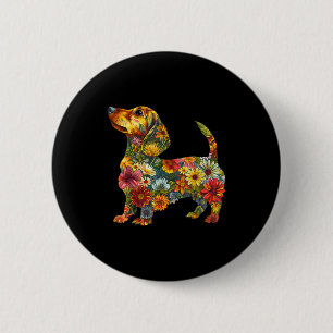 Floral Dachshund Cute Pet Dog Animal Lover Doxie M 6 Cm Round Badge