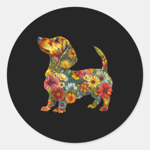 Floral Dachshund Cute Pet Dog Animal Lover Doxie M Classic Round Sticker