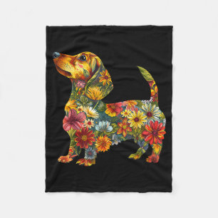 Floral Dachshund Cute Pet Dog Animal Lover Doxie M Fleece Blanket