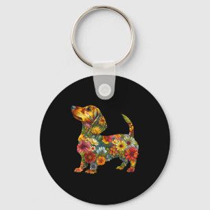 Floral Dachshund Cute Pet Dog Animal Lover Doxie M Key Ring
