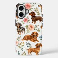 Floral Dachshund Phone Case - Wiener Dog Pattern