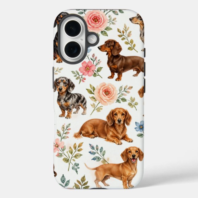 Floral Dachshund Phone Case - Wiener Dog Pattern (Back)