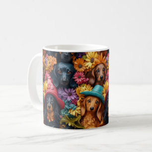 Floral Dachshund Seamless Pattern - Dog Lovers Coffee Mug