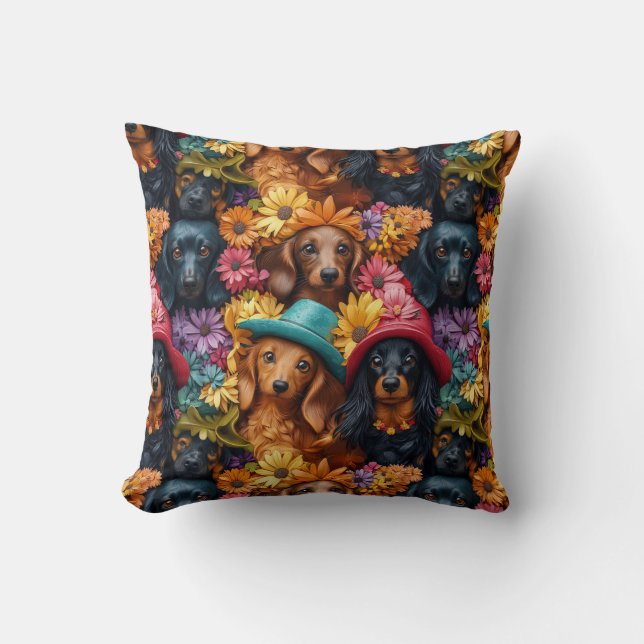 Floral Dachshund Seamless Pattern - Dog Lovers Cushion (Front)