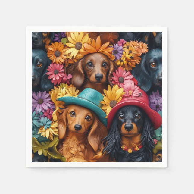 Floral Dachshund Seamless Pattern - Dog Lovers Napkin (Front)