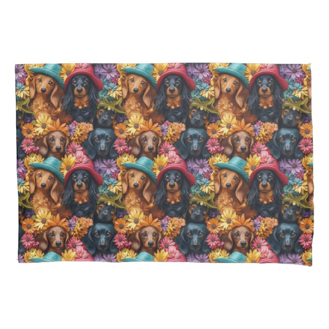 Floral Dachshund Seamless Pattern - Dog Lovers Pillowcase (Front)