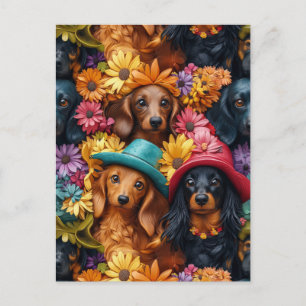 Floral Dachshund Seamless Pattern - Dog Lovers Postcard