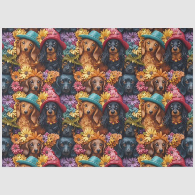 Floral Dachshund Seamless Pattern - Dog Lovers Tissue Paper (Front)